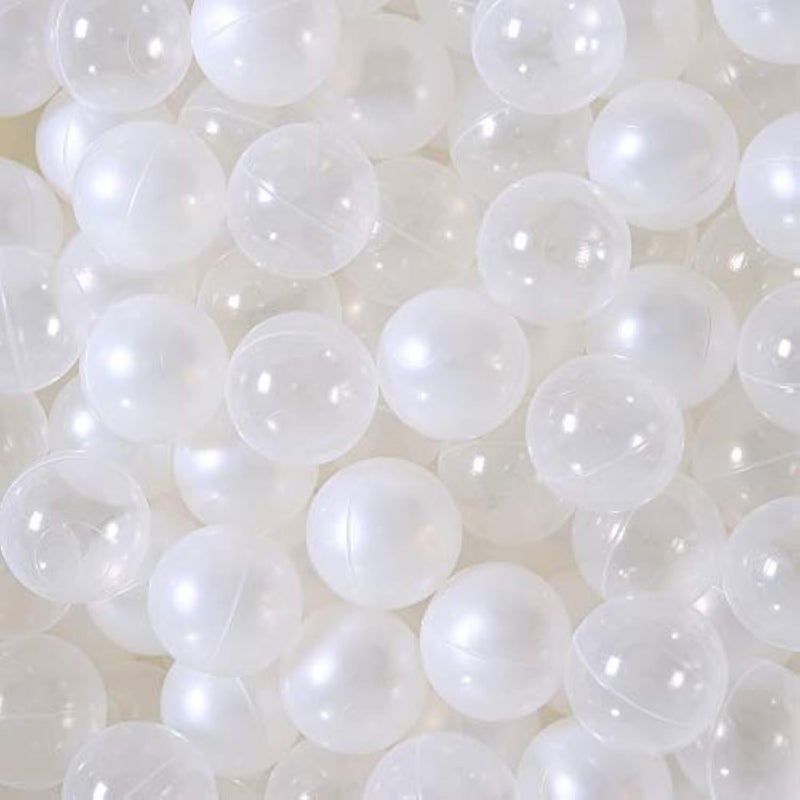 PlayMaty Ball Pool Pit Balls - 2.2inches Phthalate&BPA Free Plastic Pearl White and Clear Balls for Kids and Babys Pack of 100